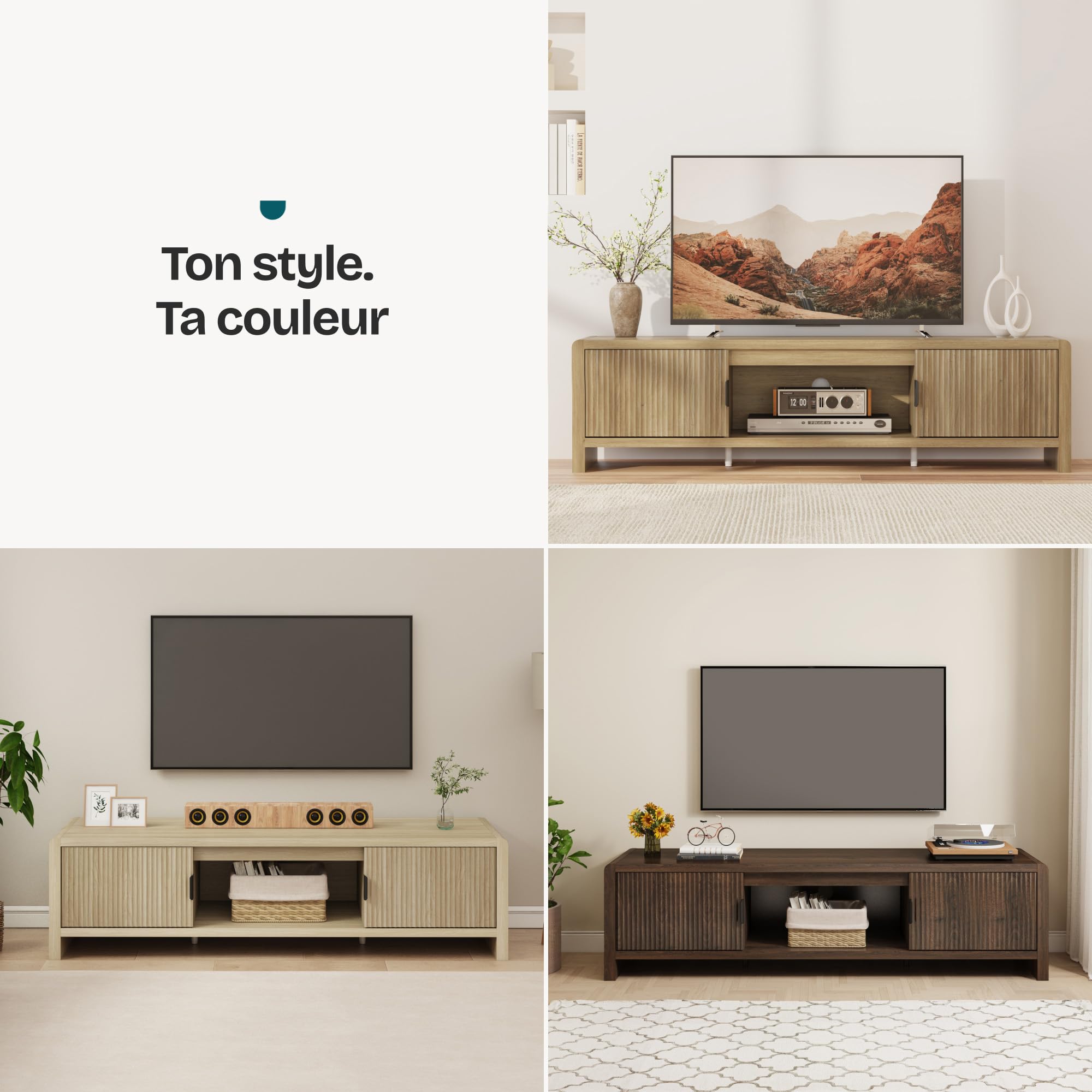 [en.casa] Meuble TV Support Télé avec 3 Compartiments de Rangement et 2 Portes Scandinave Passages de Câbles Salon Chambre Peu Encombrant Stable Élégant Moderne MDF 150 x 40 x 40 cm Effet Chêne