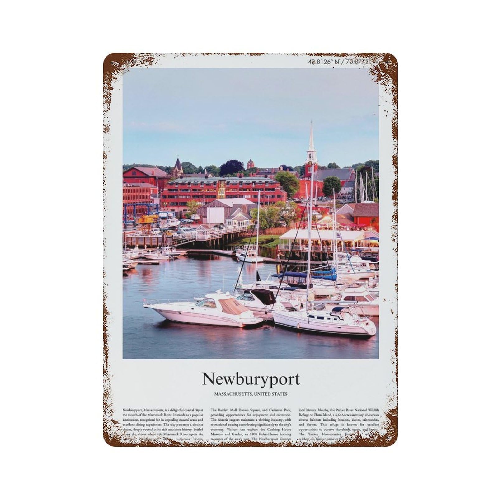 xiaoxiaoshen Newburyport Massachusetts, United States, USA City Scenery Wall Decor Art Metal Tin Poster Modern Home Decor Art Home Bar Shop Decorations Vintage Sign 40x30cm