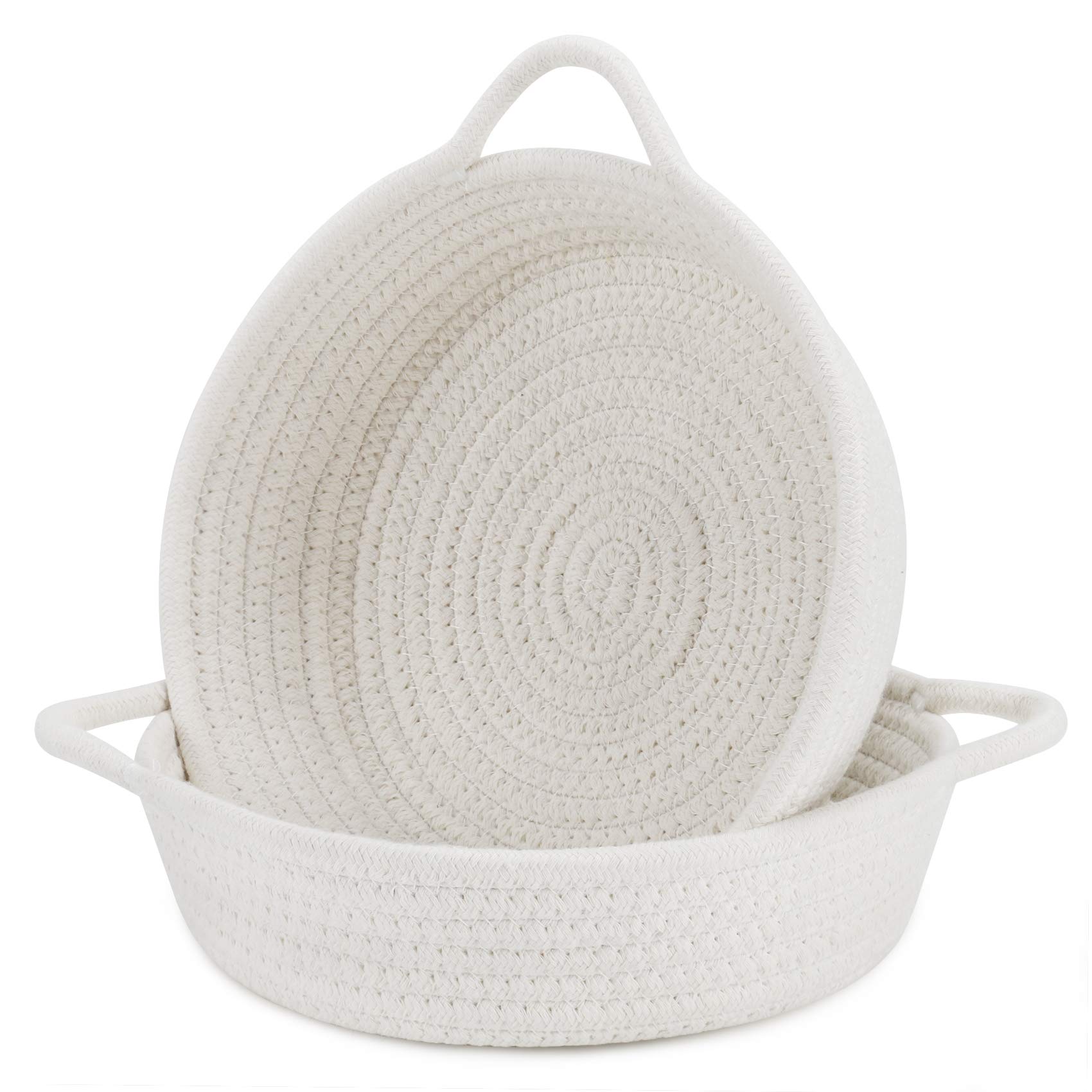 ABenkle 2 Pack Small Woven Basket Nursery Decor, Cute Small Basket, 10''x8"x2.5" Toy Basket, Empty Gift Basket with Handles Basket, Shelf Organizing Basket, Basket for Easter Eggs Candy（White）
