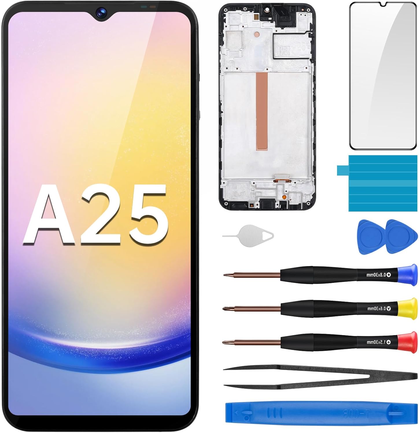 for Samsung Galaxy A25 AMOLED Screen Replacement with Frame AMOLED Display Touch Digitizer Full Assembly Fix Glass with Repair Tools Kit SM-A256U SM-A256U1