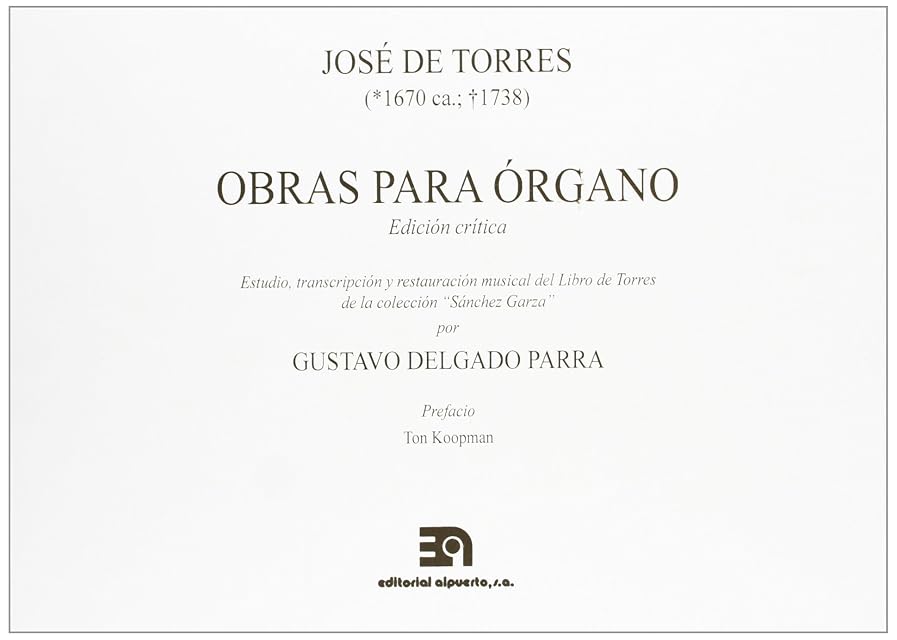 Portada de Obras para Organo: Jose de Torres