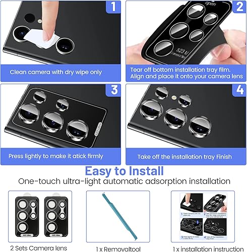 Miniatura 7 de TQLGY Protectores de lente de cámara para Samsung Galaxy S23 Ultra, protectores individuales de lente de vidrio templado, ultrafinos resistentes a