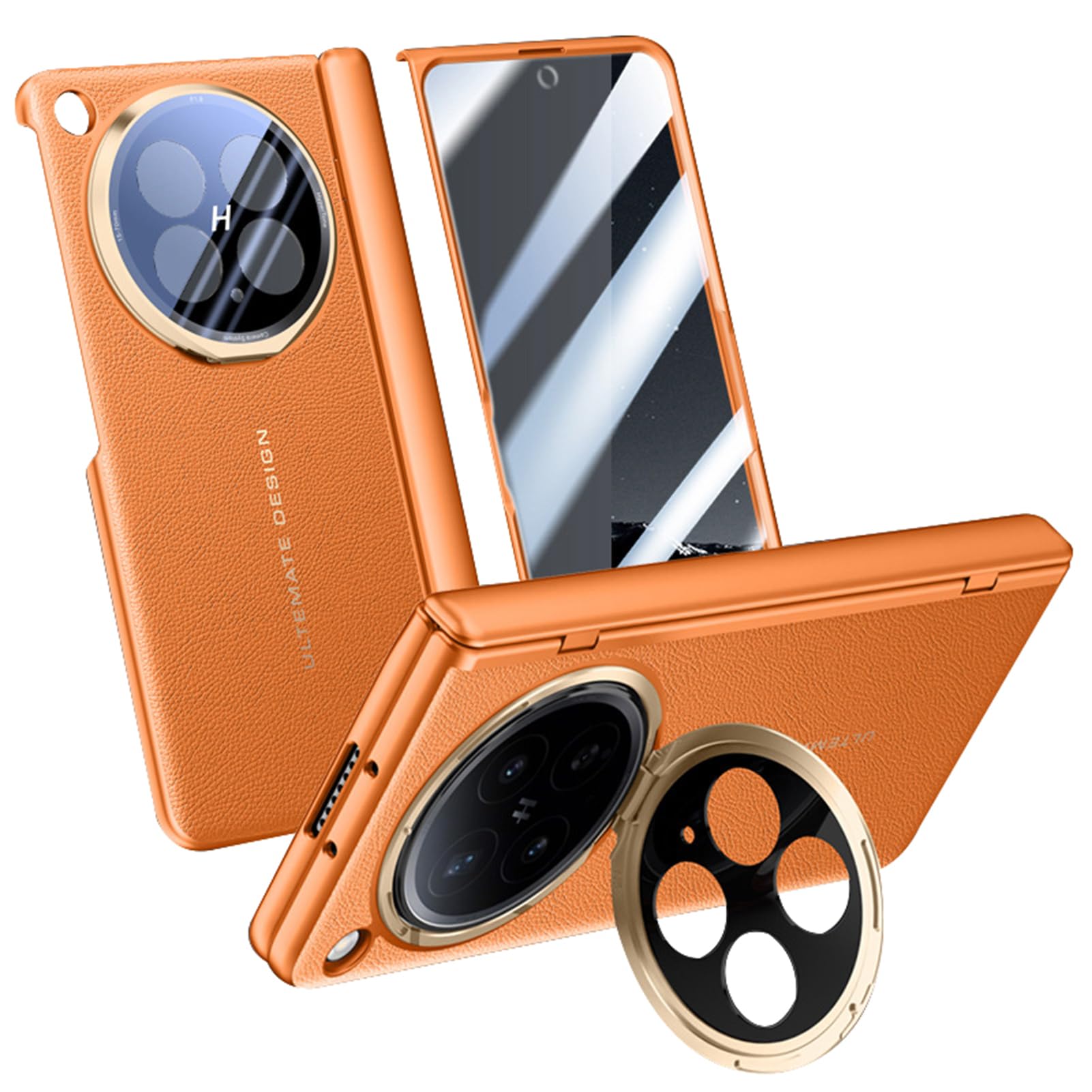 LUOTANL Luxury Case for Oppo Find N6, Camera Kickstand Screen Protector Hinge Case Leather Litchi Texture Plating Cover,Orange,N6
