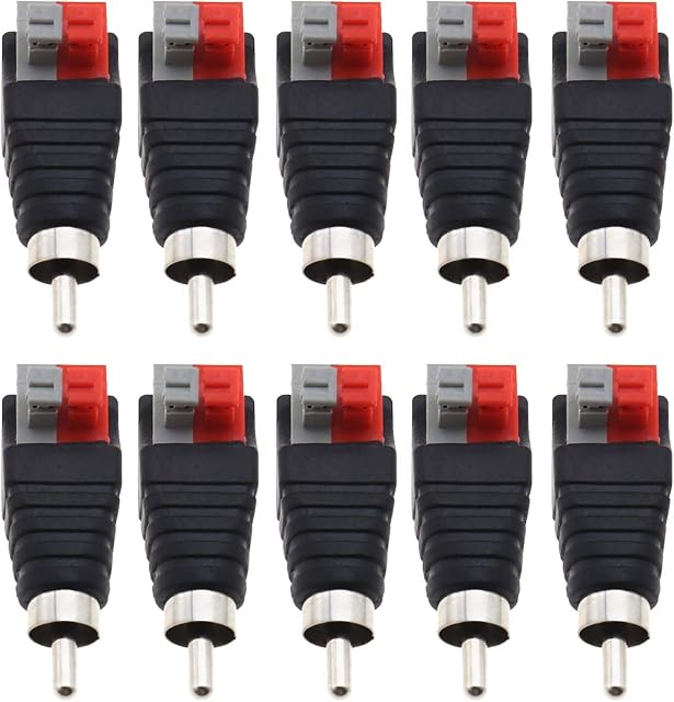 YINETTECH Press Type Male Speaker Wire RCA Connector Press Plug Jack For Monitoring Equipment, Home Theater, Background Music etc