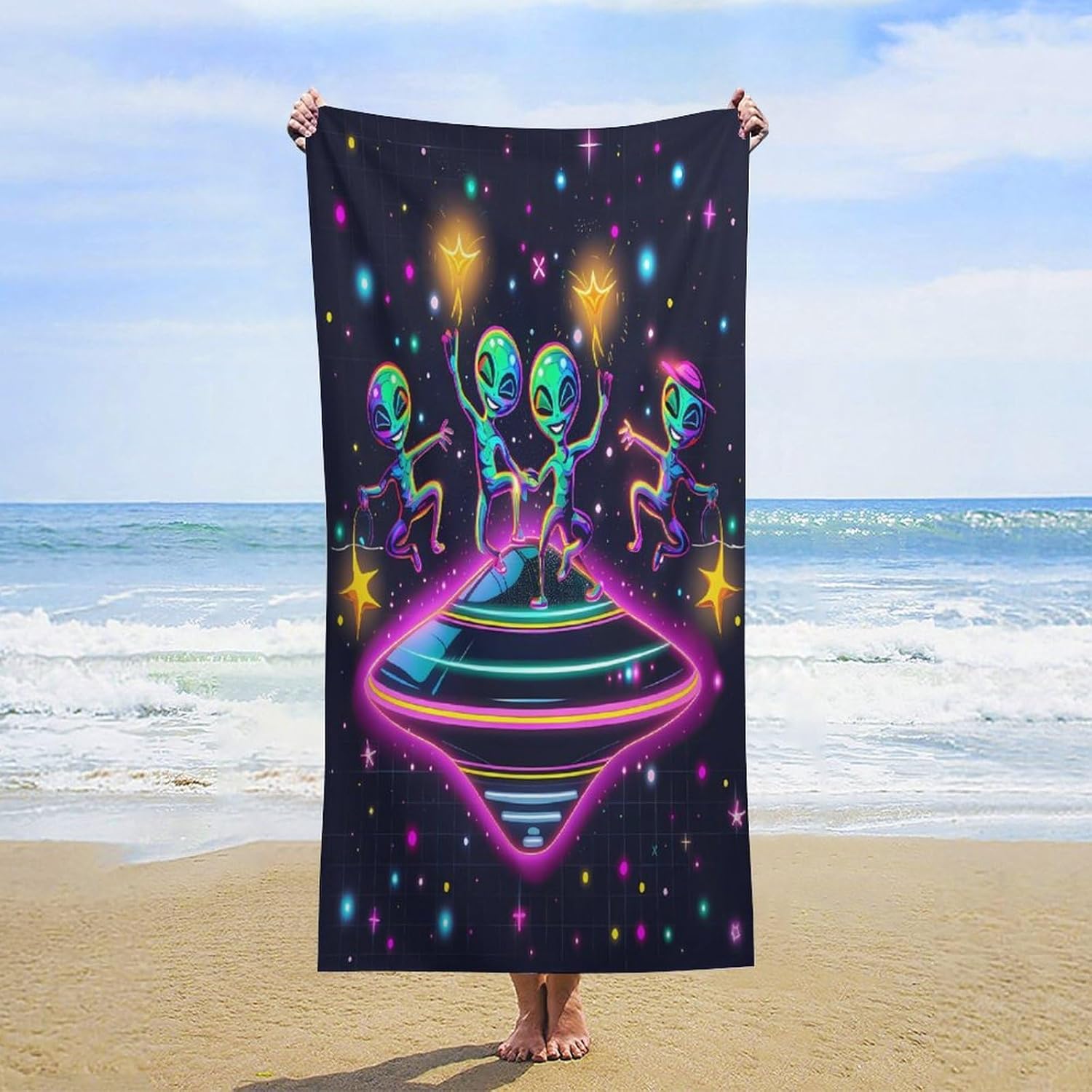 Spaceship Alienes Rave Bath Towel Beach Towels Quick Dry Oversized Bath Blanket Highly Absorbent Towel for Women Men 160x80cm