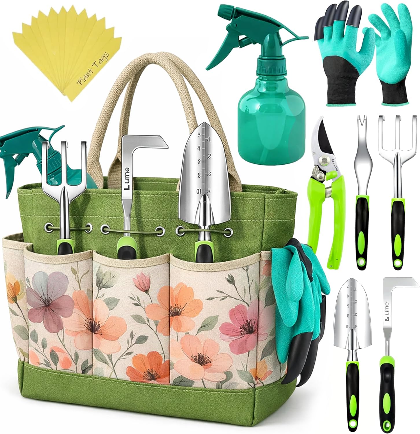 Heavy Duty Garden Tools 23 Pieces Floral Set - Rust Proof, Non-Slip, Durable Gardening Supplies - Ergonomic Hand Tools - Ideal Gardening Gifts for Women, Men Mom, Dad