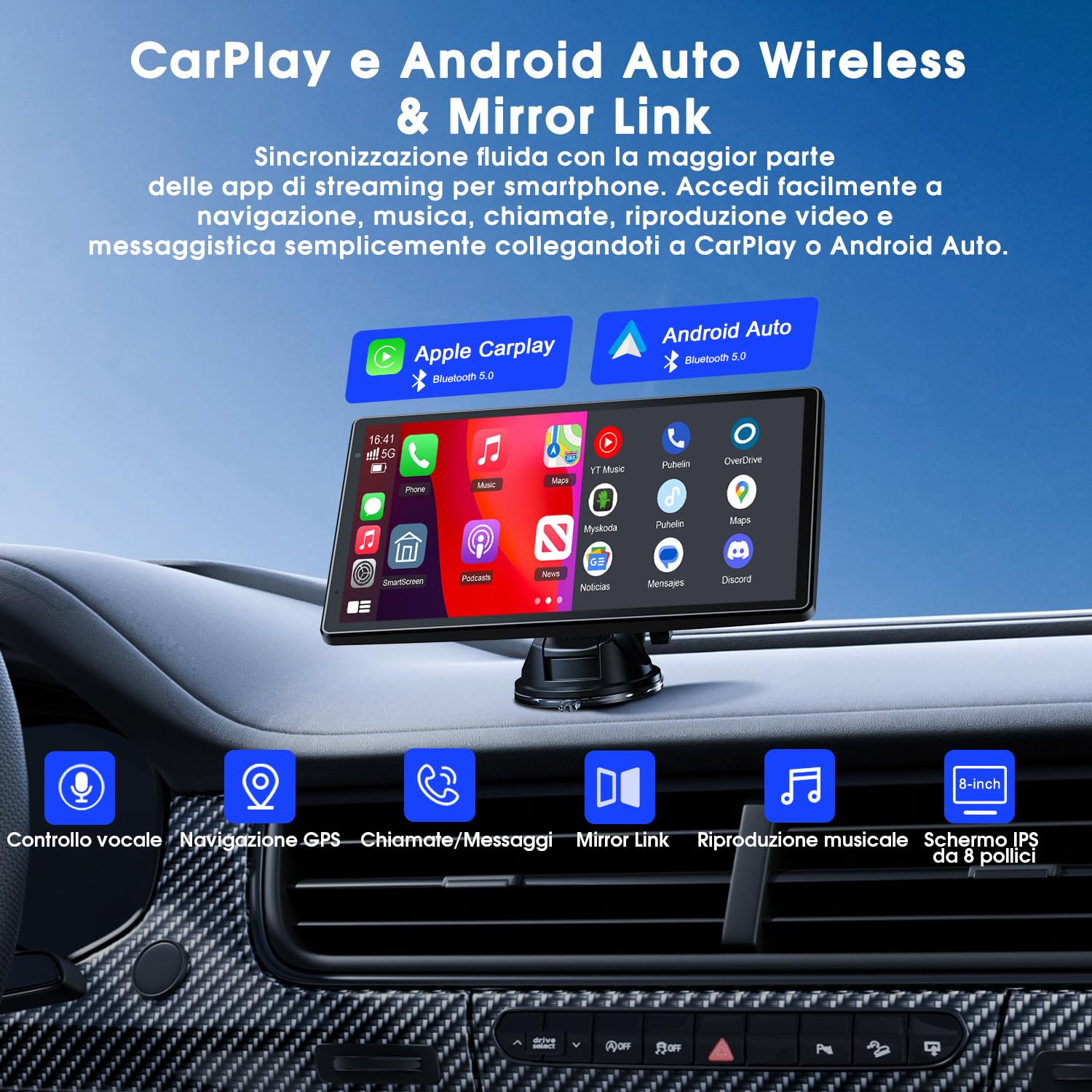 Avylet 8'' CarPlay Android Auto Camera Screen - Dettaglio