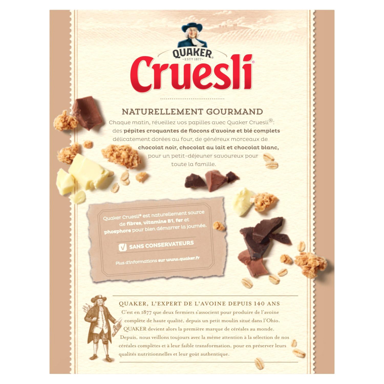 QUAKER Cruesli Céréales 3 Chocolats - Lot de 12x450g