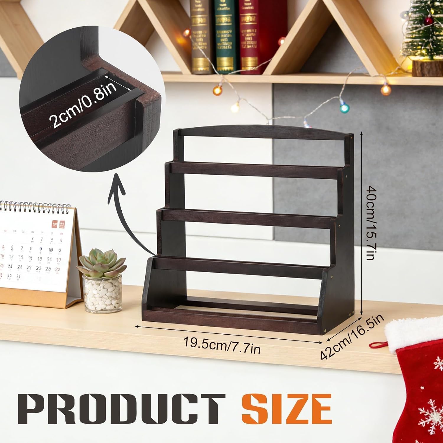 Greeting Card Display Stand - 4-Tier Wooden Countertop Organizer for Craft Shows & Retail | Rustic Postcard Holder, Photos Sticker & Bookmark Display for Vendors