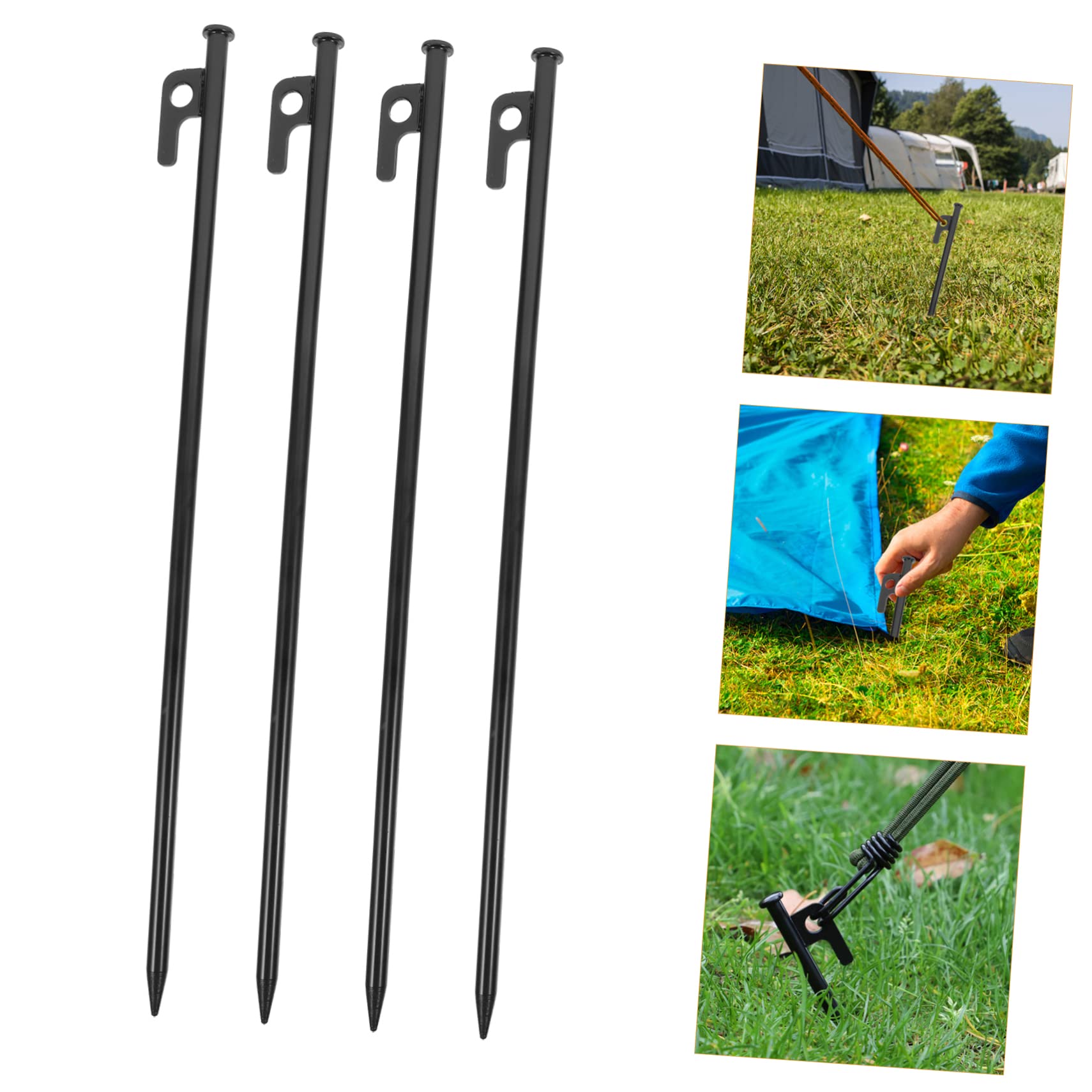 Estacas Metálicas para Tiendas de Campaña de Acero 4 Piezas 40 Cm | Negro, para Carpas y Cuerdas, Uso Exterior y Camping, Soporte Firme y Extracción Sencilla
