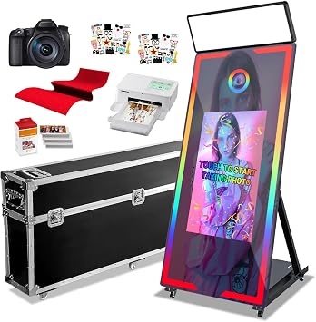 Magic Mirror Photo Booth, 65-32in Interactive Touch Screen Photo Booth Machine Built-in Mini PC,App Remote Control RGB Light,Idea for Event Rental Party Black, 65-32in