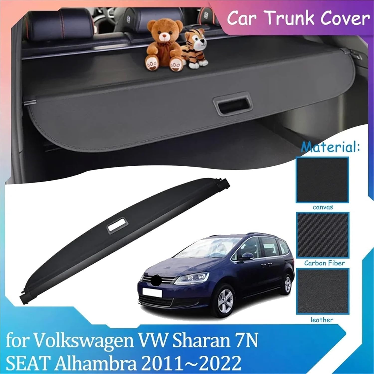 Car Trunk Covers for Volkswagen VW Sharan 7N SEAT Alhambra 2011~2022 Retractable Waterproof Curtain Shelter Cargo Pad Accessorie
