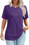 isermeo Womens Summer Tops 2026 Pleated Round Neck Short Sleeve Shirts Business Casual Tshirts S-XXL
