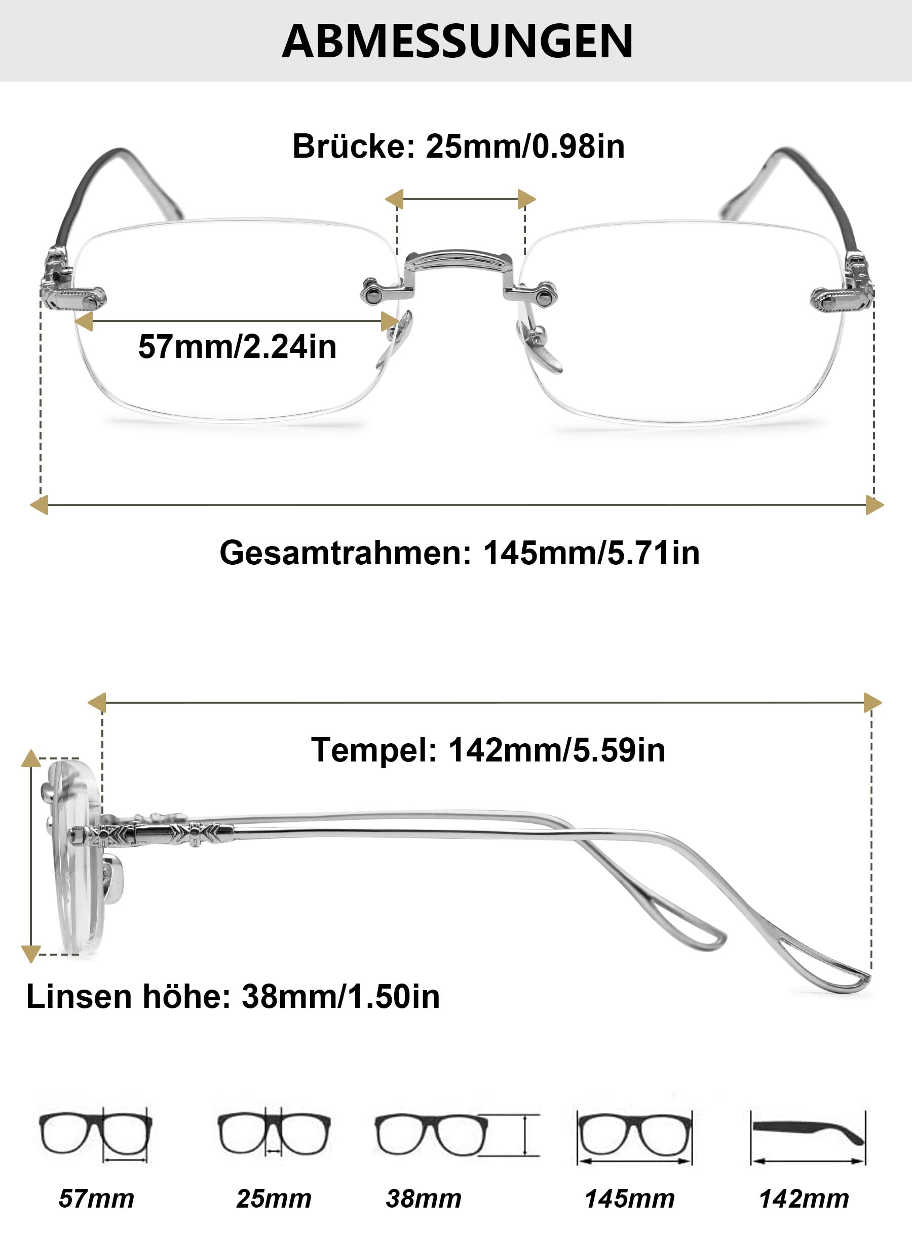 Okulary do czytania bez oprawek Męskie czytniki blokujące niebieskie światło Lekkie tytanowe okulary do gier komputerowych (Color : Silver, Size : 3.5 Dioptres)