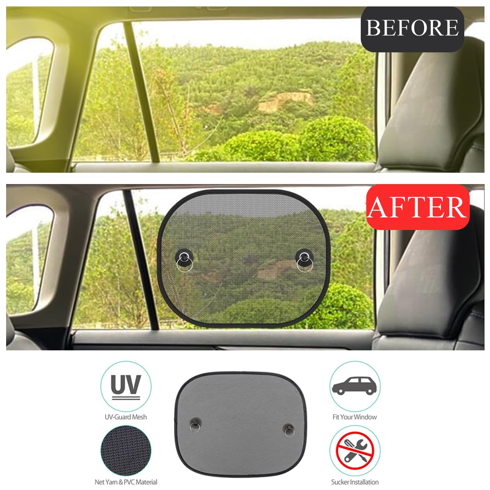 2 PCS Car Window Shades For Baby,Window Shade For Baby In Vehicle With Suction Cups,Window Sunshades Universal Harmful Uv Rays Sun Glare Heat Blocking For Baby Kids Pets — view 6