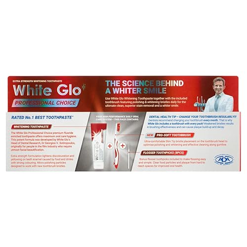 Miniatura 3 de White Glo Professional Choice - Pasta dental blanqueadora con protección contra caries, fórmula blanqueadora altamente eficaz, baja abrasión,