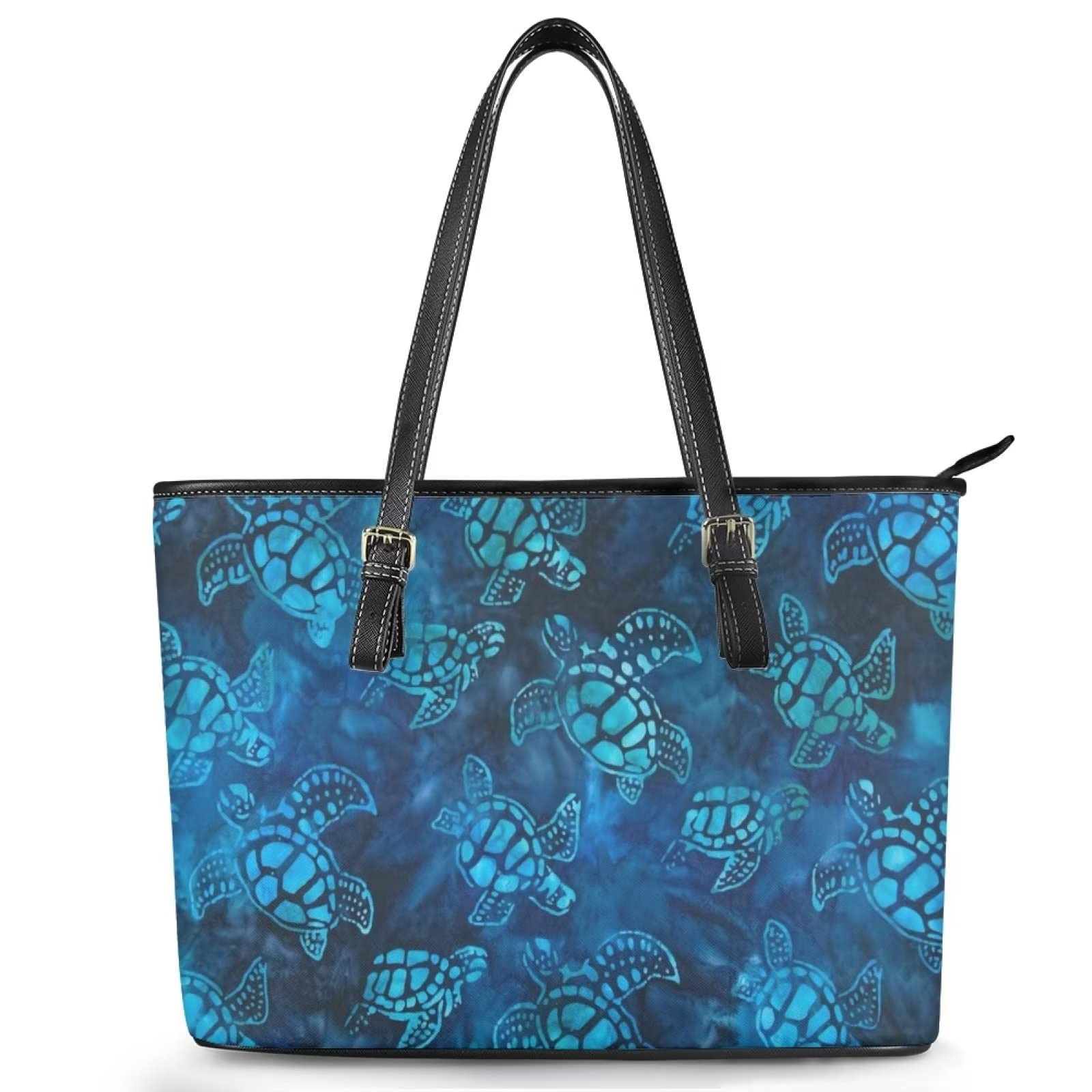 Howilath Personalizar su nombre Bolso Caballo Floral Beige PU Saddle Bag Casual Tote Bag Cuero Top-Handle Bag for Ladies, Estampado de tortuga, Talla Unica