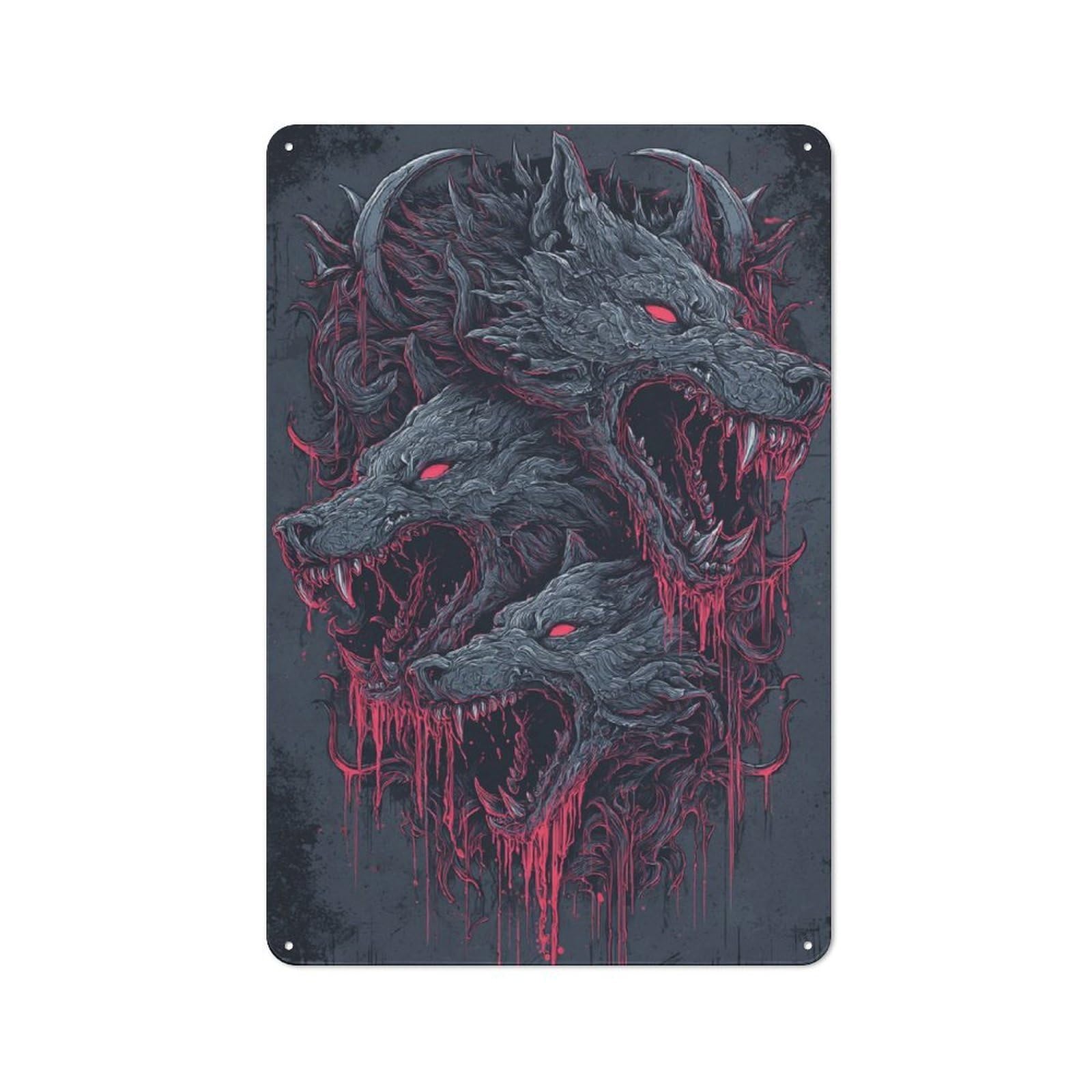 Junmoney Three Fierce Wolves Decorative Metal Plaque With Design 30X20cm, Modern Retro Studio Wall Art For Workspace, Cafe, Hallway Or Garage