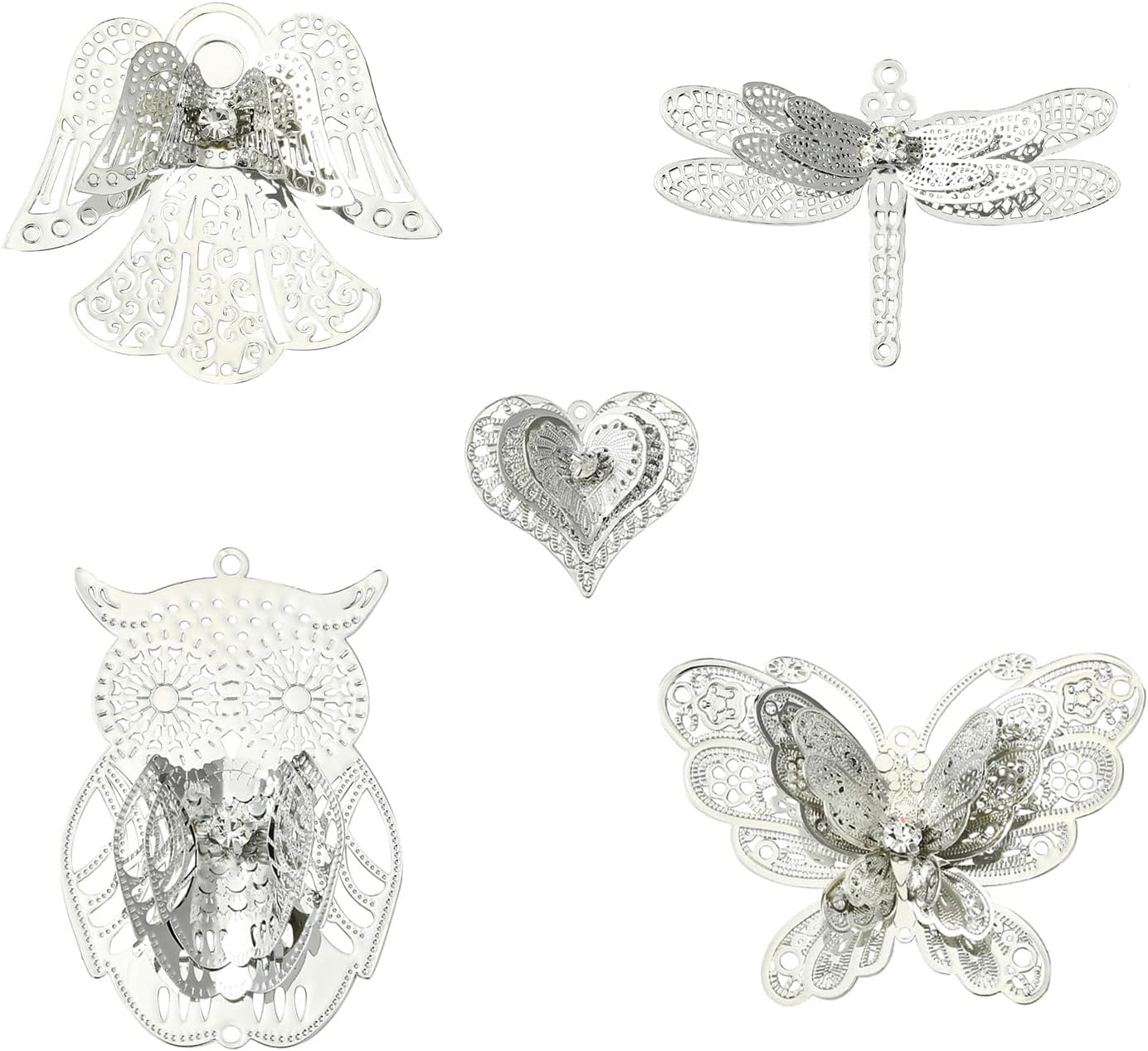 KitBeads 10Pcs 5 Styles Butterfly Dragonfly Charms Antique Filigree Connector Charms 3D Hollow Heart Angel Wing Charms for DIY Jewelry Making Necklaces - Image 8