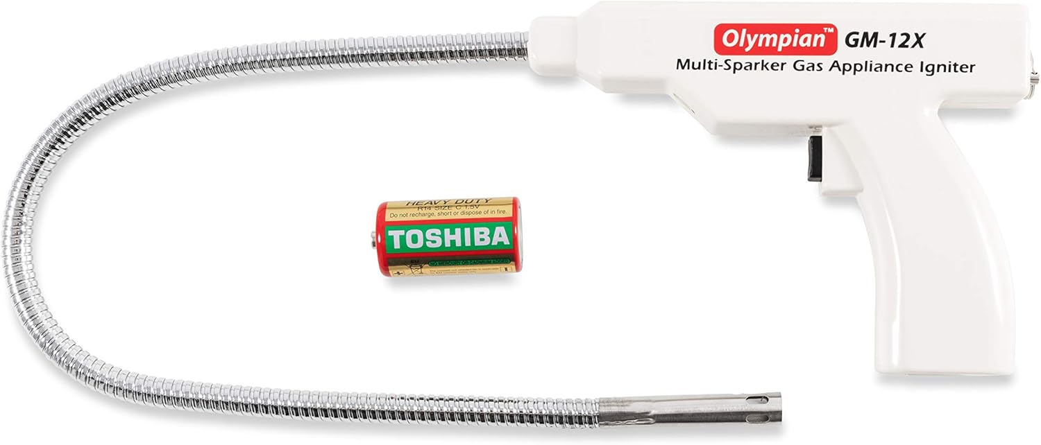 Camco Olympian GM 12X Multi Sparker - 26-inch Long w/ 20-inch Pipe Battery Operated Gas Appliance Lighter - No Butane Required - (57561)