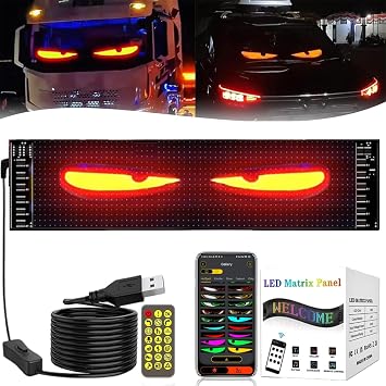 Devil Led Eyes for Windshield, DIY Car Dynamic Led Smart Colorful Eye Lamp Soft Screen, Colorful Eye Lamp Soft Screen for Car Windows1 Pack,A 17.3 * 7cm