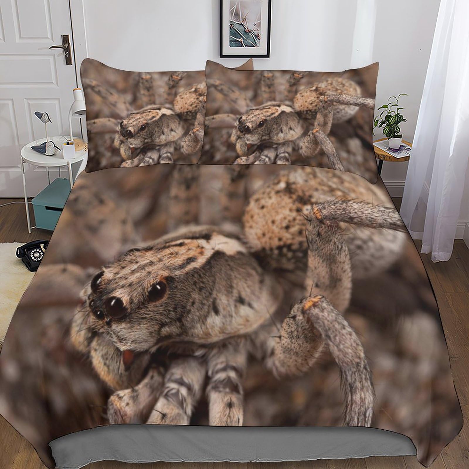 Housse de couette araignée 3 pièces hypoallergénique en microfibre lit double avec taie