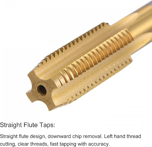 Miniatura 3 de uxcell Grifos de flauta rectos, M12 x 1.5 Métrico Izquierdo Mano Izquierda Recubierto de Titanio M35 Cobalto Máquina de Acero de Alta Velocidad