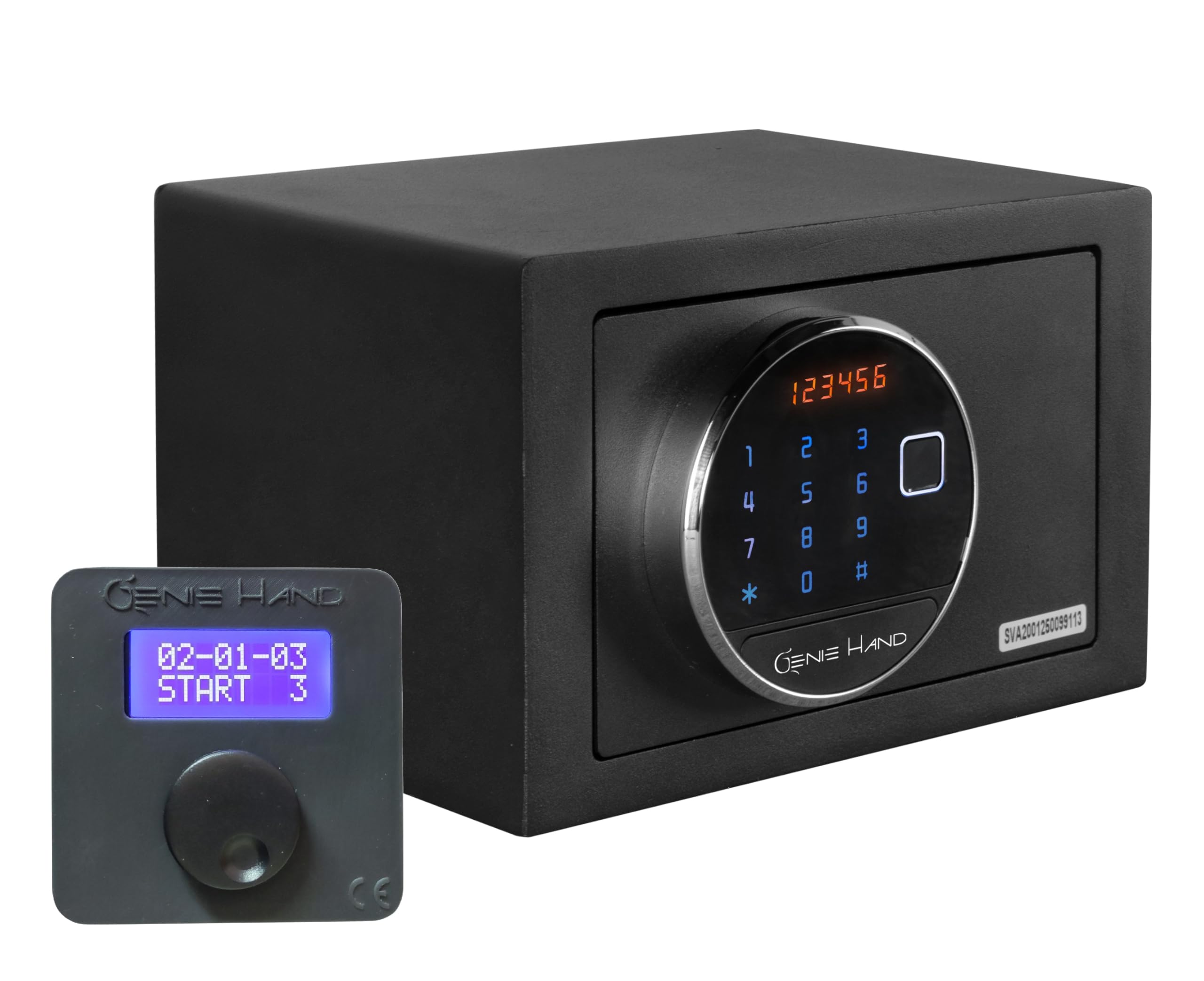 Genie Hand | Coffre-fort à temps motorisé avec compte à rebours - Lecteur d'empreintes digitales - Alimentation d'urgence avec USB avant - Serrure B-Class - Système Anti Bounce