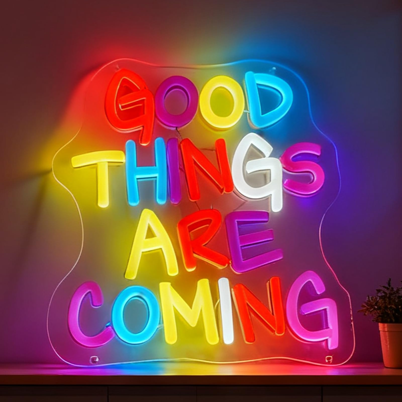 Good Things Are Coming LED Neon Sign, USB Powered Dimmable Decorative Neon Light for Home Living Room Bedroom Office Decor Party Gift Wall Table Light Up Sign 9.1 x 8.3 In