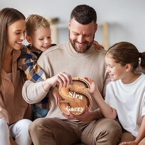 Miniatura 8 de Alcancía de madera con monograma para niños, alcancía personalizada creativa para adultos, alcancía personalizada de gran capacidad para niños y