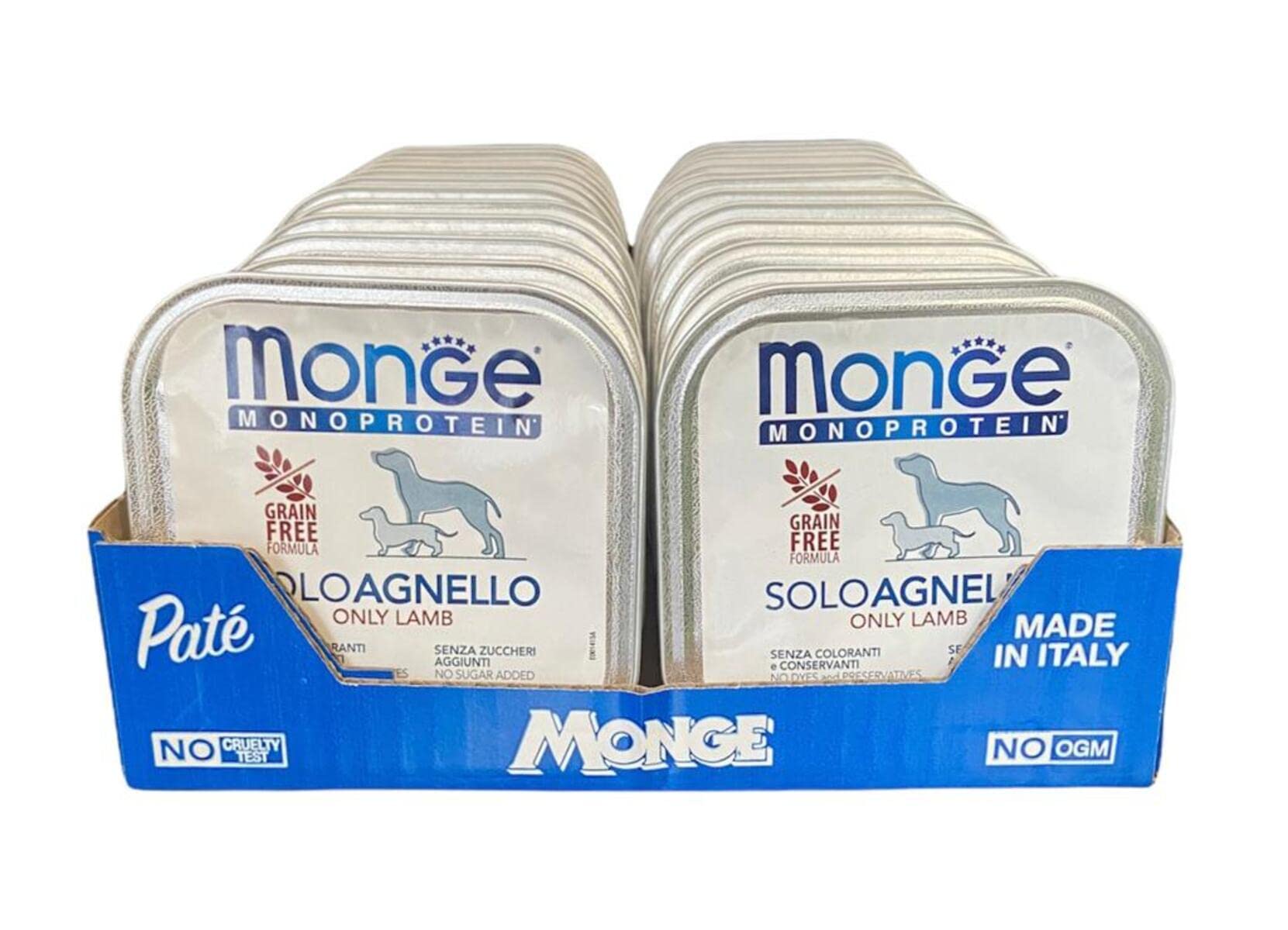 Monge Monoprotein Cibo umido per Cane solo Agnello, naturalmente senza coloranti, conservanti e zuccheri aggiunti. Confezione da 24 vaschette (1 = 150gr.)