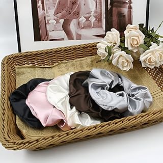 ربطات شعر من الساتان - ربطات شعر ناعمة ومرنة ومتينة للنساء والمراهقات، مثالية لجميع انواع الشعر والمناسبات (5 قطع باللون الموضح)