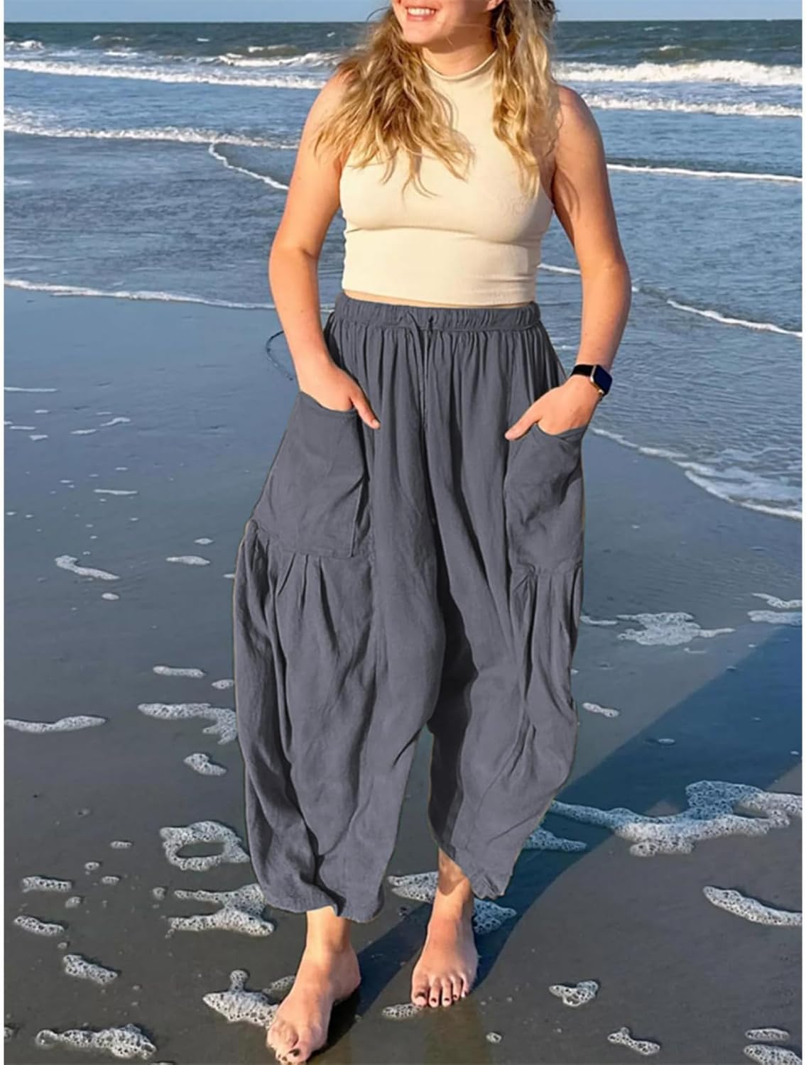 LIZALIG Women's Summer Wide Leg Pants Casual Soft Loose Fit Beach Vacation Pants with Pockets for Daily Wear - Image 3