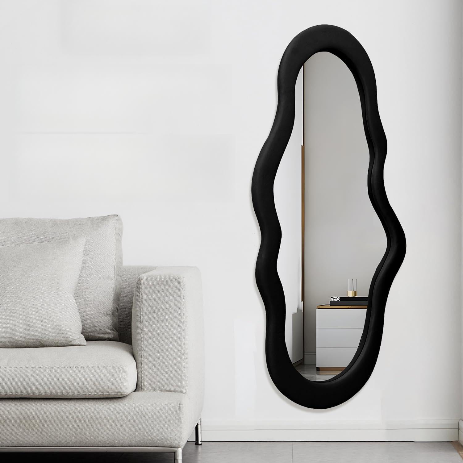 BST FURNH Cloud Shape Black Frame Mirror - 44x21 Inch Full Length Wall Mounted Tall Mirror for Bedroom, Bathroom, Living Room