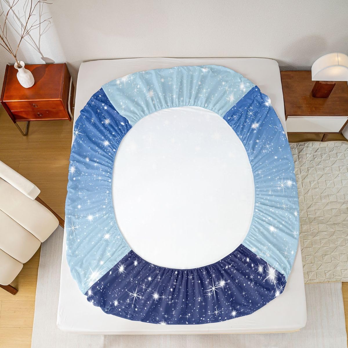 Erosebridal Blue Galaxy Bed Sheets Twin Pastel Dark Blue Ombre Bedding Set,Navy Blue Ombre Fitted Sheet for Kids Boys Girls Teens Bedroom Dorm,Sparkle Glitter Stars Bedding Sets 1 Pillow Case