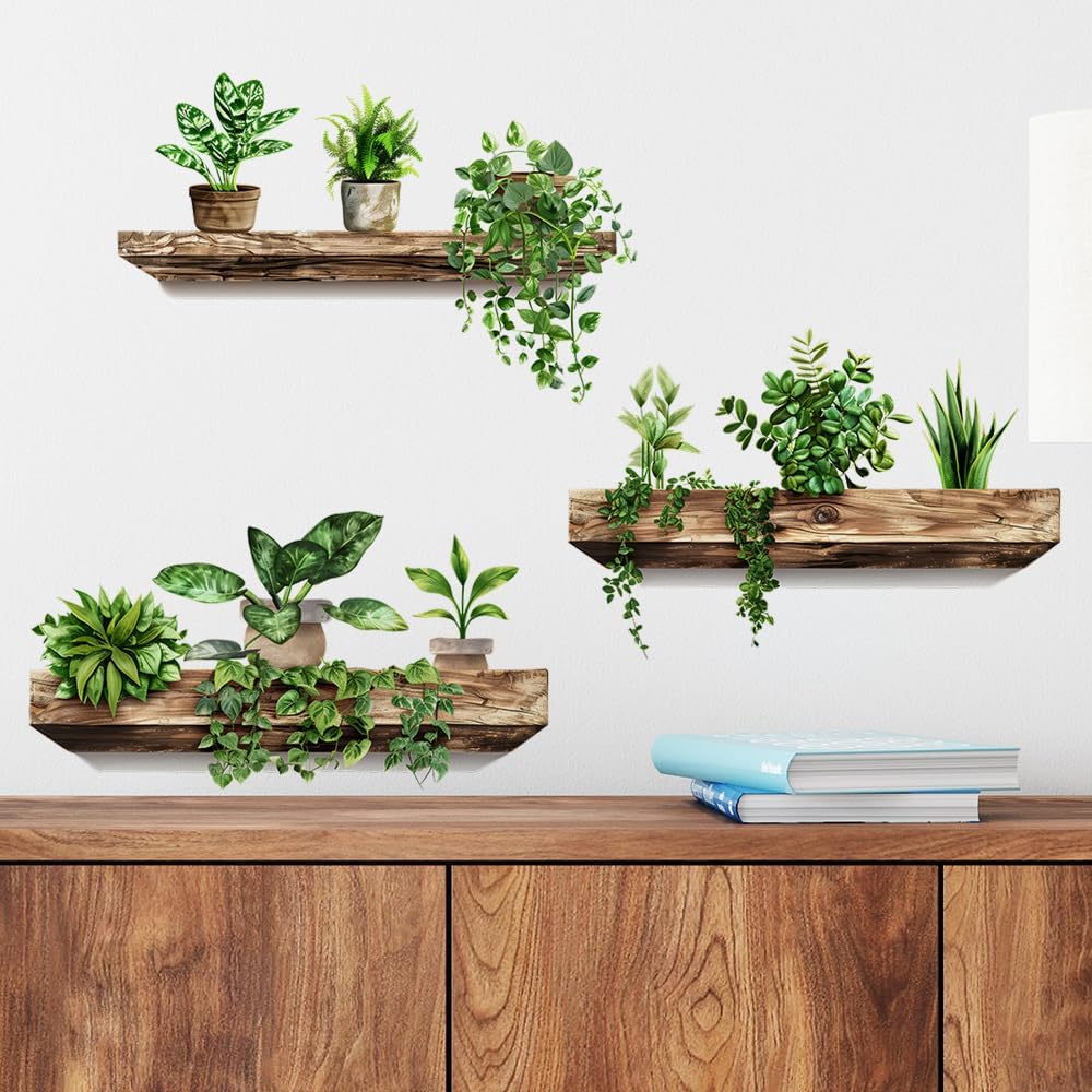 iMagitek 3 Pack 3D Potted Plants Wall Stickers Removable Tropical Nature Plants Wall Decals for Living Room Bedroom Kitchen