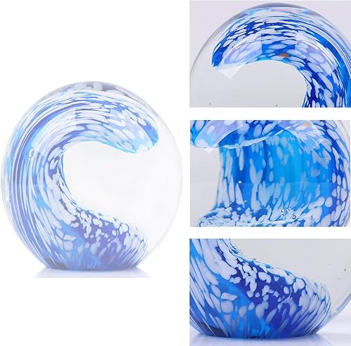 Miniatura 6 de DOVDOV Bola decorativa de cristal, bola de vidrio soplado, decoración de pisapapeles de trompeta azul, obra de arte de cristal, adecuada para