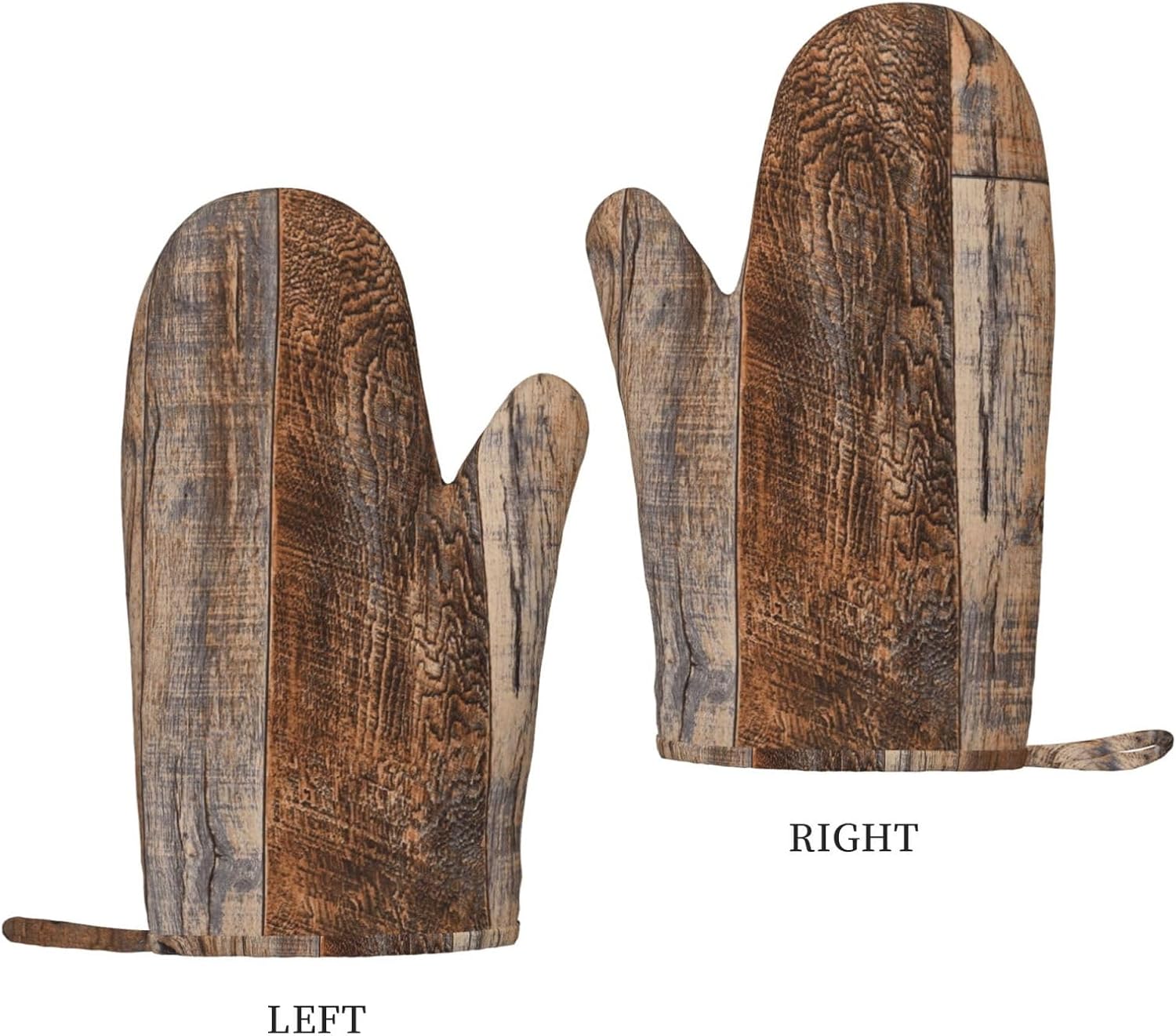 Brown Wooden Oven Mitts and Pot Holders Set of 4 Heat Resistant Kitchen Gloves with Silicone Palm Hot Pads for Baking Cooking Grilling BBQ