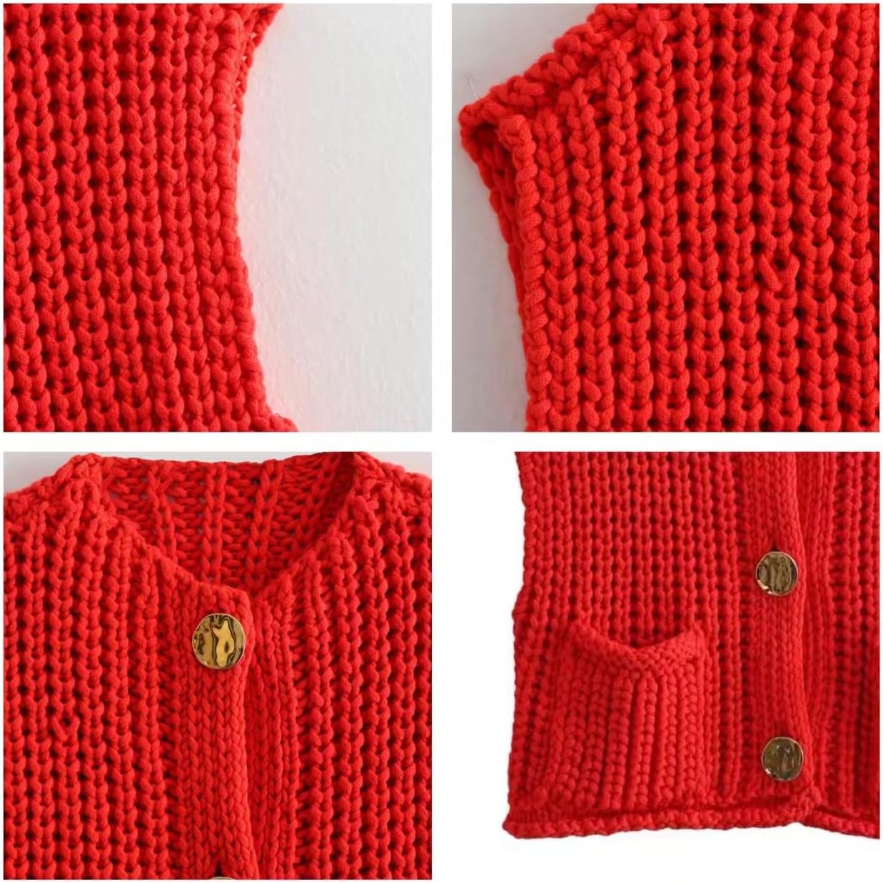 Sumleno Womens Trendy Knit Sweater Vest Solid Button Down Chunky Sleeveless Crochet Cardigan Y2k Crop Tank Tops Streetwear - Image 5