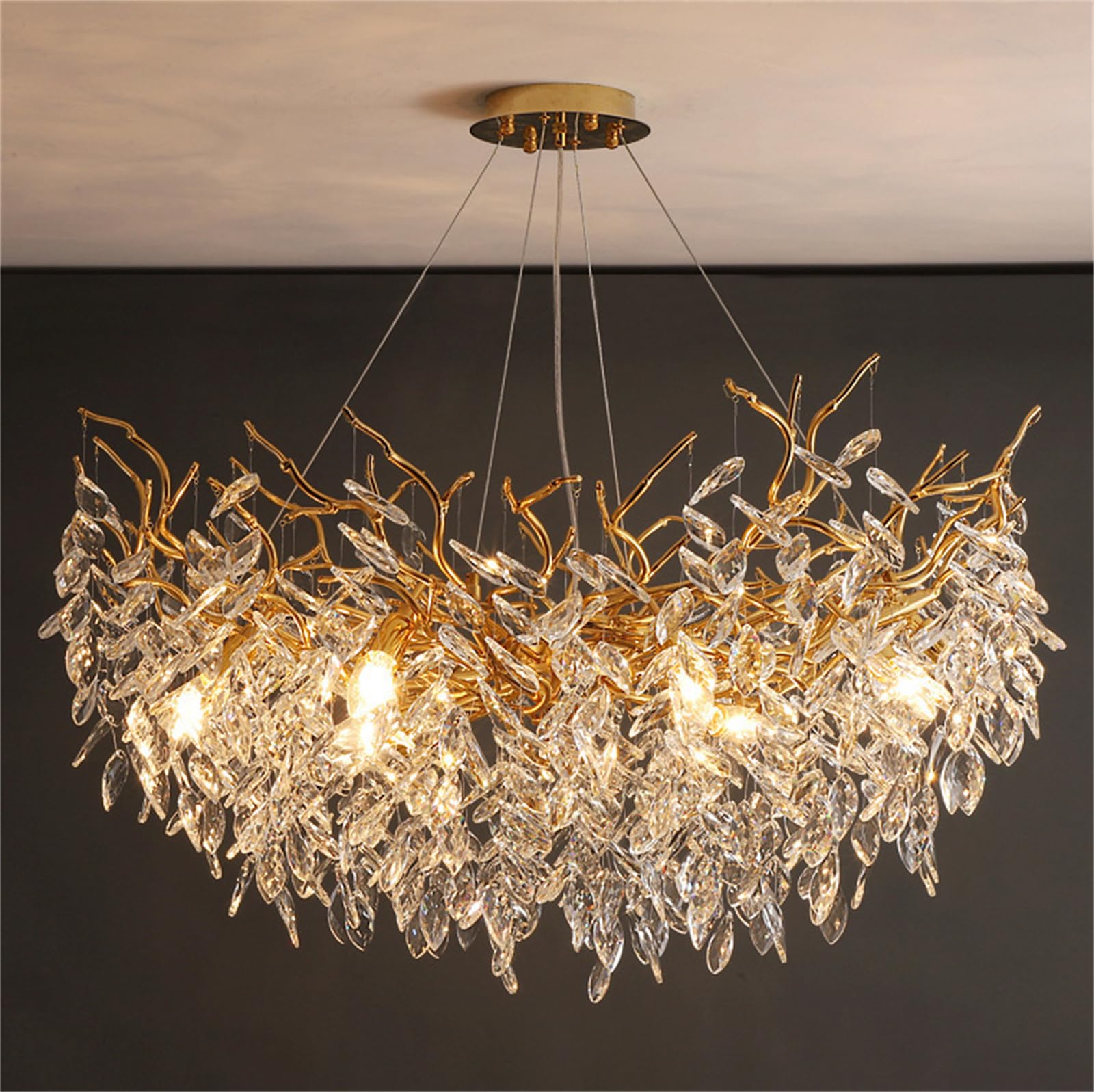 KXEcoLife Crystal Tree Branches Chandeliers Luxury Raindrop Pendant Light Fixture Modern Chandelier Hanging for Dining Room Bedroom Living Entryway,Round 80cm
