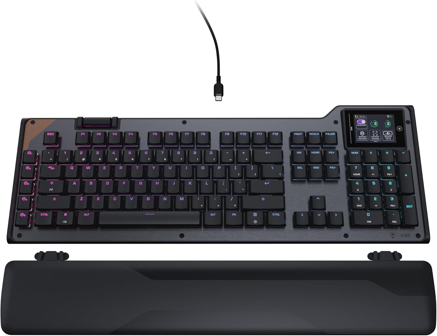 Turtle Beach Command Series KB5 Full-Sized Mechanical Gaming Keyboard with 2.4” Touchscreen, Titan Low-Profile Switches, 8K Polling, RGB Lighting, Double Shot PBT Keycaps