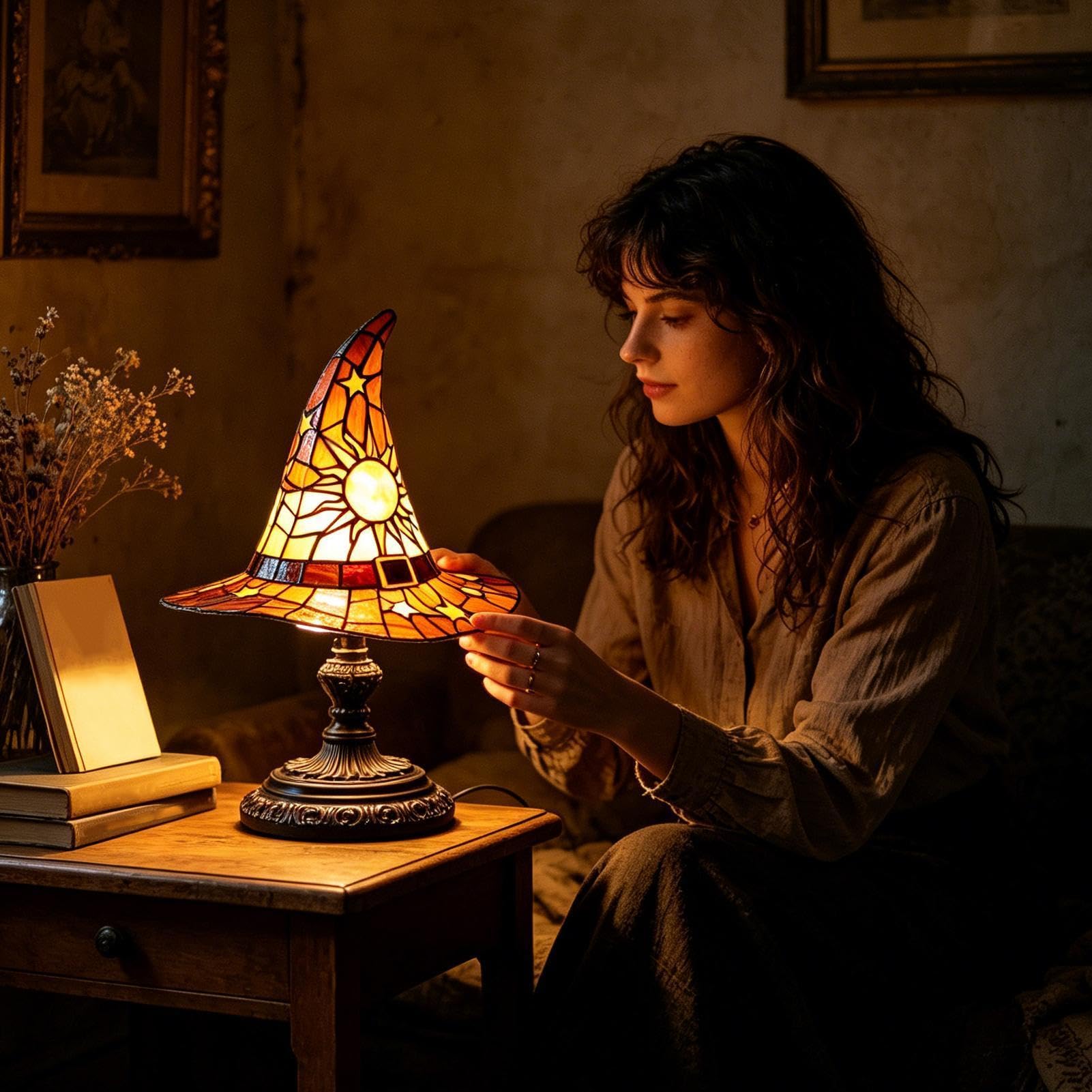 Lampa Wiedźmy Lampki Nocne Gotyckie z Żywicy Zasilane USB
