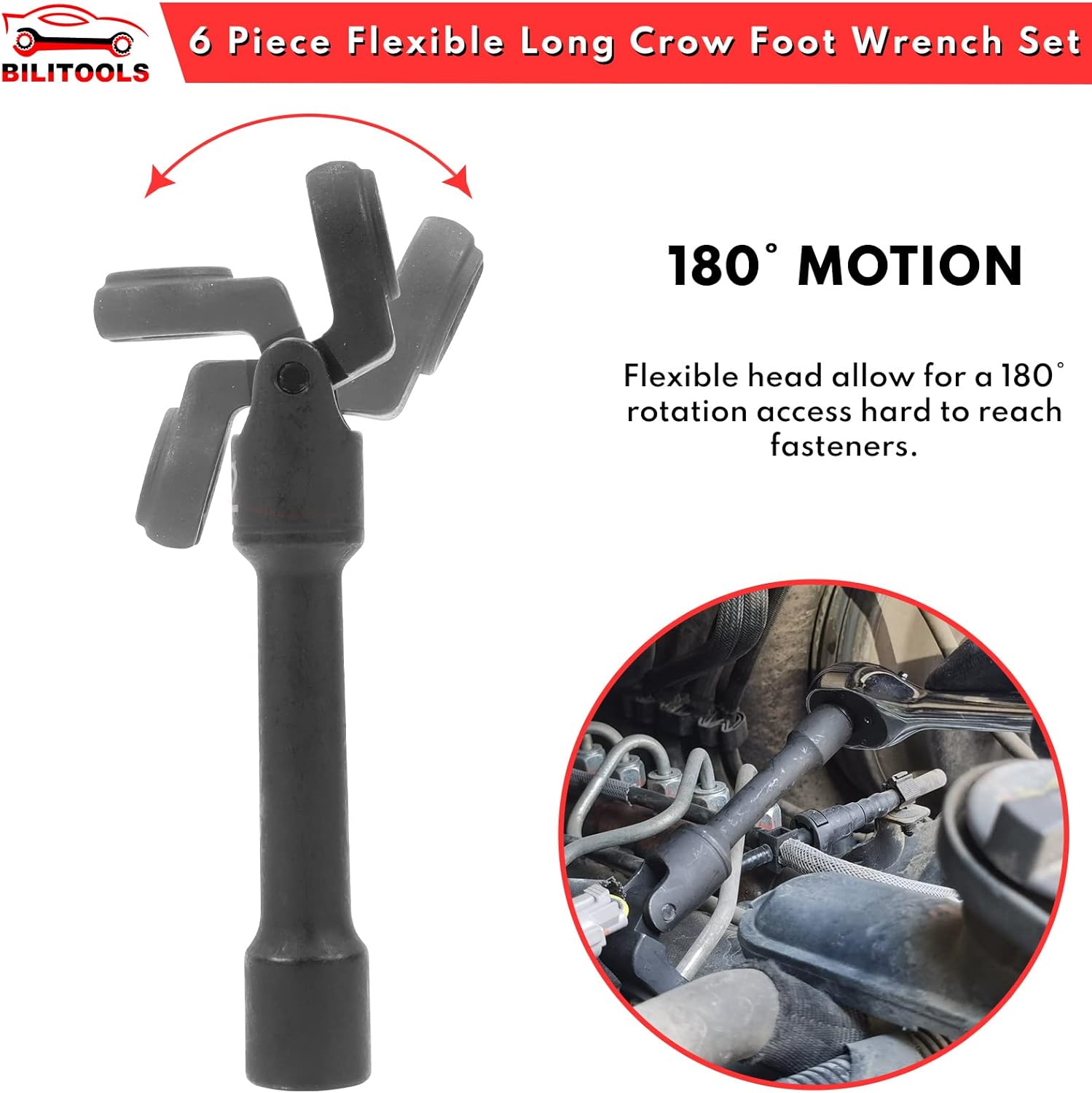 BILITOOLS Hose Pinch off Pliers& Long Flex Head Crows Foot Line Wrench Set, 3/8" Drive Injector Fuel Line Crowfoot Flare Nut Socket Wrench Metric 12-19 mm