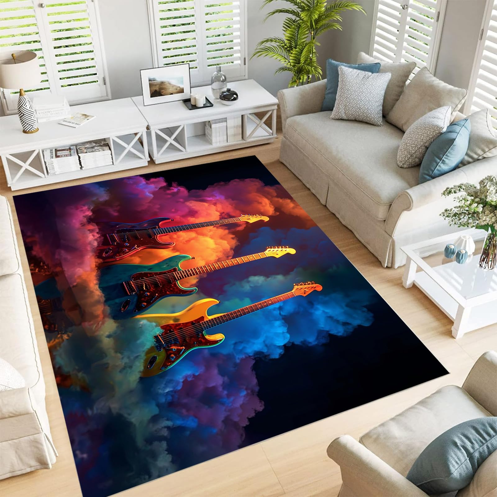 Tapis de cuisine antidérapant et lavable grand tapis extérieur terrasse bleu foncé guitare