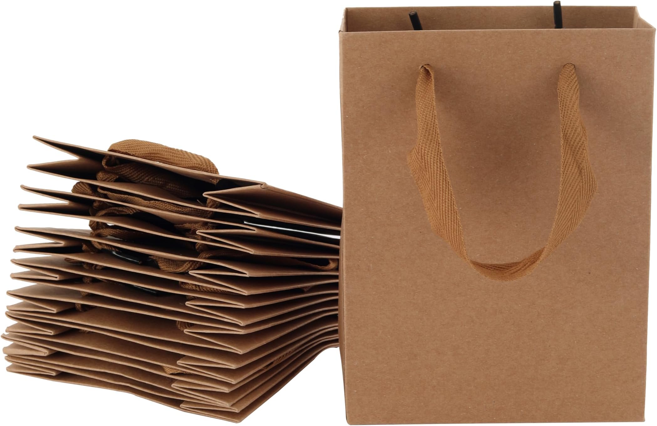 REDDOTGIFT® 10-Pack Very Small Shopping Paper Bags H16x12.5x5.7cm Kraft Plain Paper Bags 230gsm thickness paper bags with Ribbon Handle