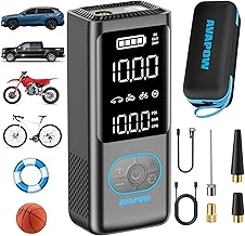 AVAPOW Tire Inflator Portable Air Compressor, 150 PSI Cordless Car Tire Air Pump with Pressure Gauge, 3.7″ LCD Screen, Auto-Shuts Off Tire Pump for Car, Motorcycle, Bike, Balls