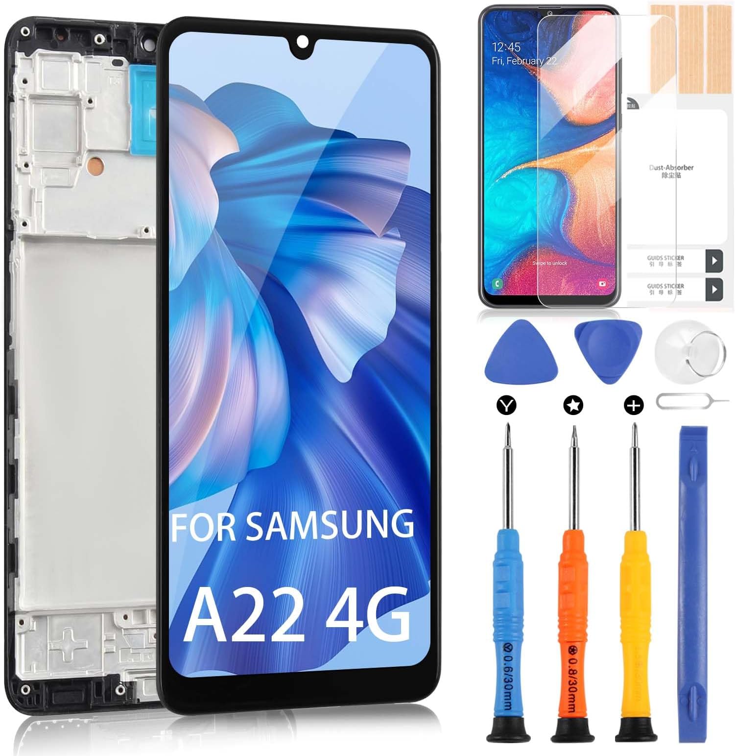 Original for Samsung Galaxy A22 4G LCD Screen Replacement, LCD Display for A22 4G SM-A225F SM-A225M Touch Digitizer Screen Full Assembly with Frame (Not for A22 5G)
