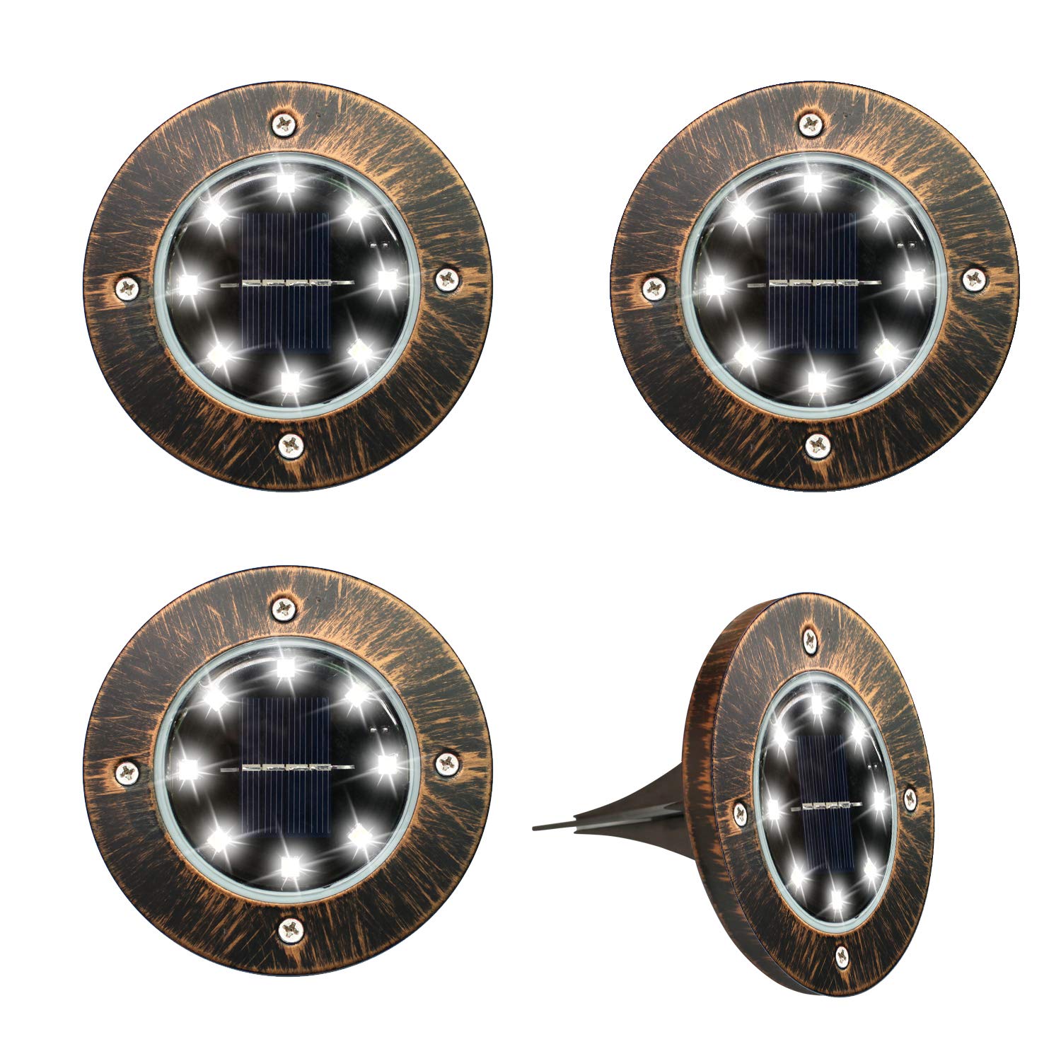 Solar Powered In Ground Lights, Ajaol 8 LED Waterproof Garden Solar Disk Warm Lights, for Garden Yard Patio Pathway Lawn Driveway - Warm White (4 Pack)