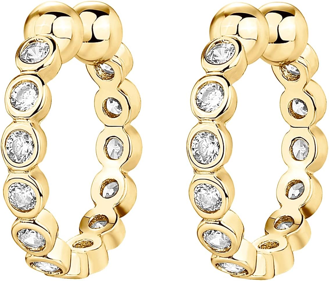 PAVOI 925 Sterling Silver 14K Gold Plated Cubic Zirconia Sparkling Round Huggie Ear Cuff Gold Earrings for Women | Clip On Cartilage - Image 3