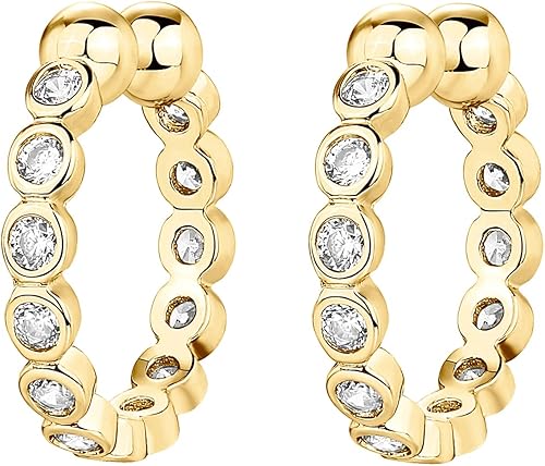 Miniatura 3 de PAVOI Aretes de plata de ley 925 chapados en oro de 14 quilates con circonita cúbica brillantes y redondos, aretes de oro para mujer Clip